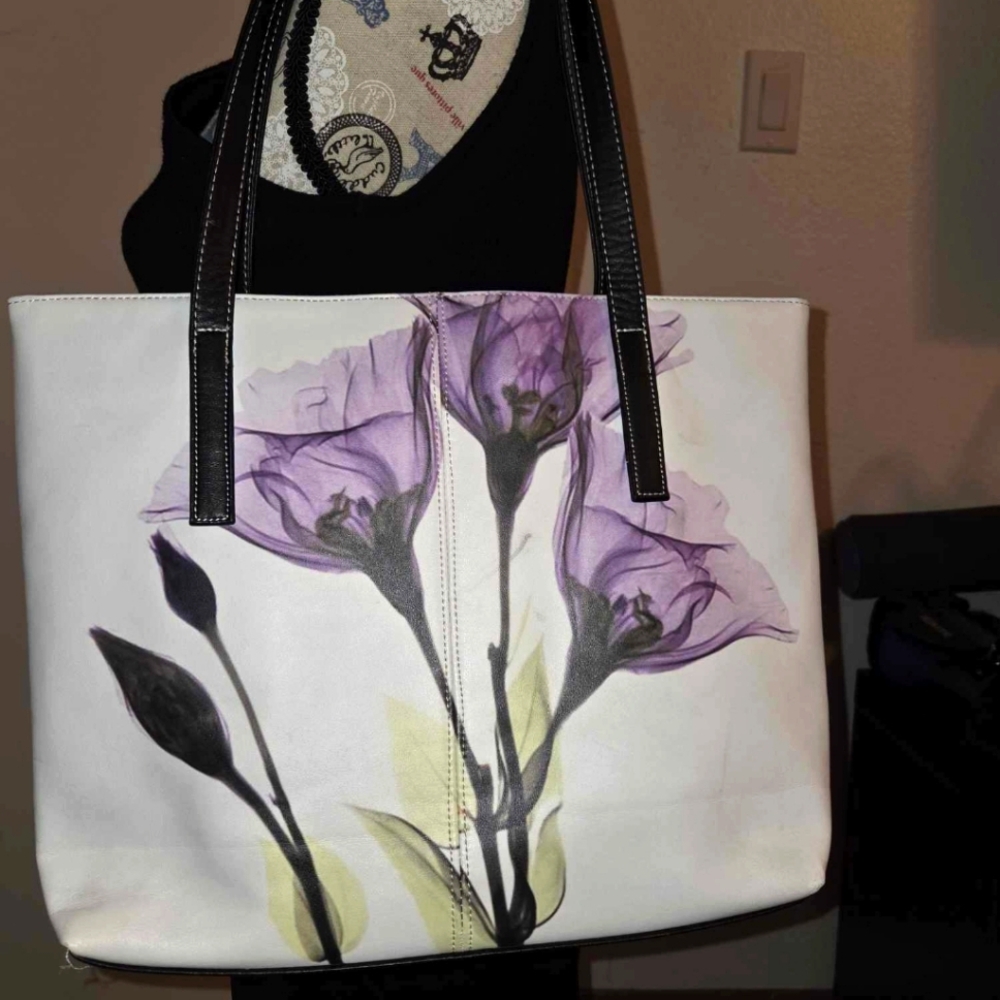 Floral Tote Bag with Black Handles